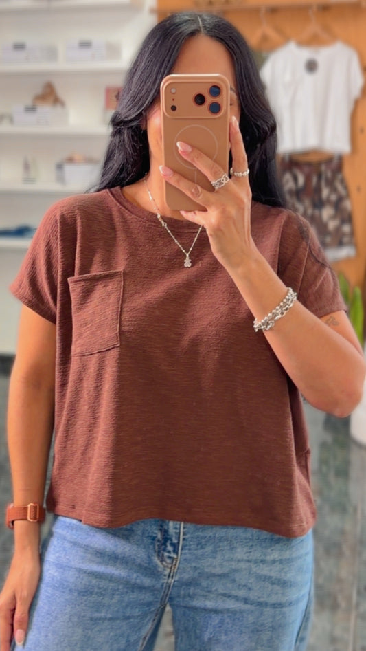 Brown Slub Relaxed Crop Top
