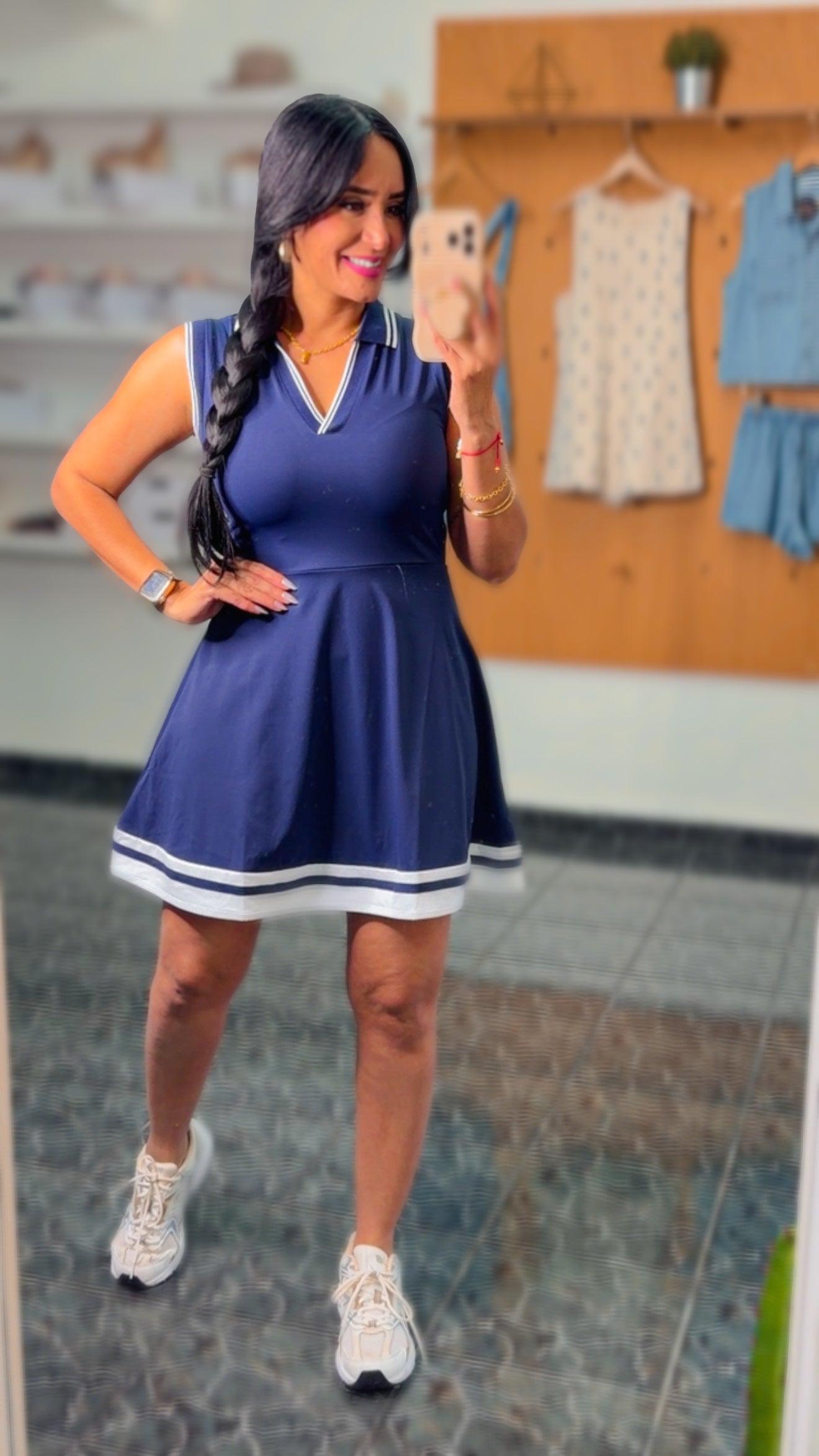 Navy Collared Sleeveless Activewear Tennis Dress