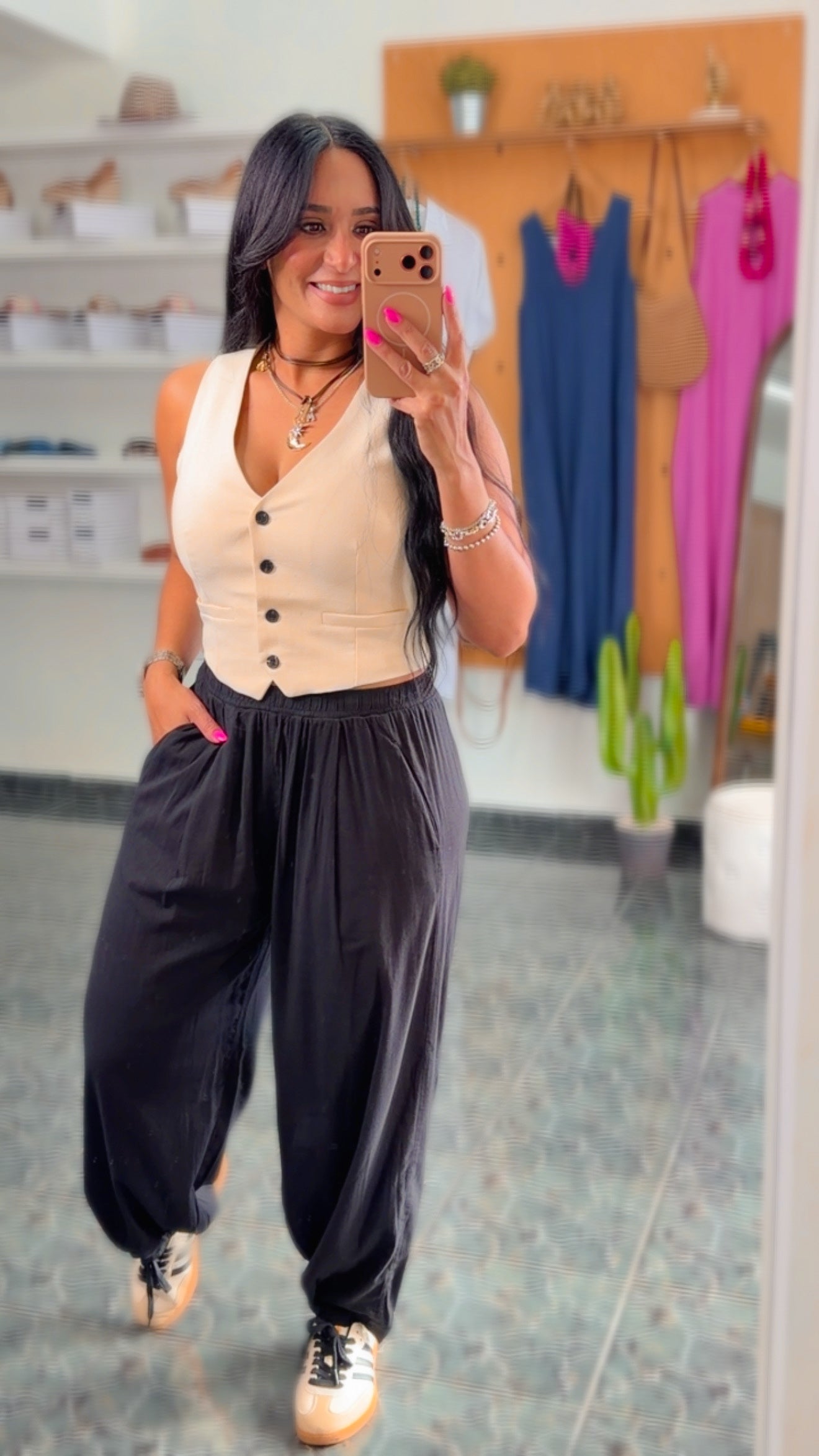 Black Rayon Mid Rise Wide Leg Pants