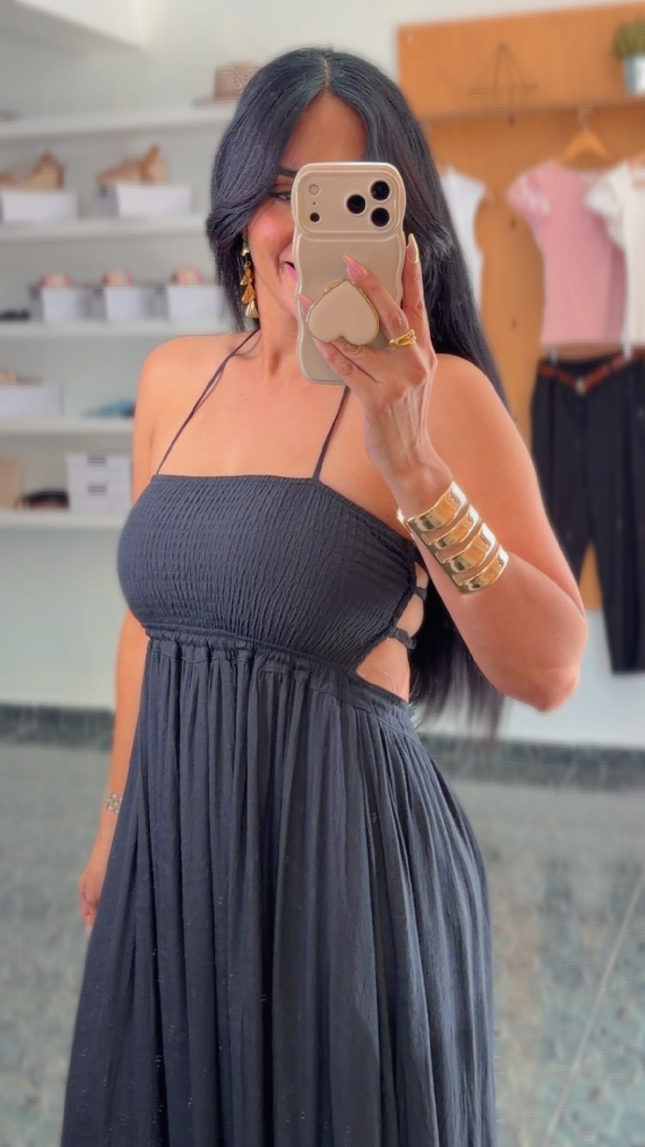 Black Rayon Halter Maxi Dress