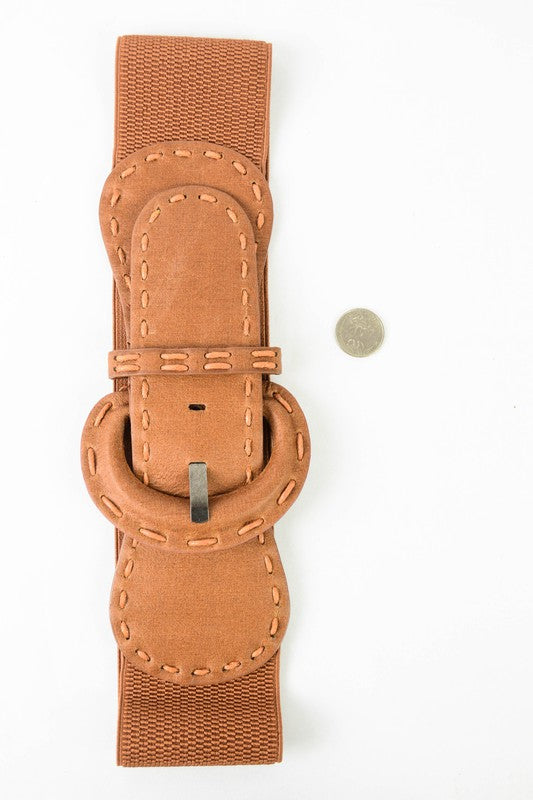 Camel Leather Wide Buckle Belt