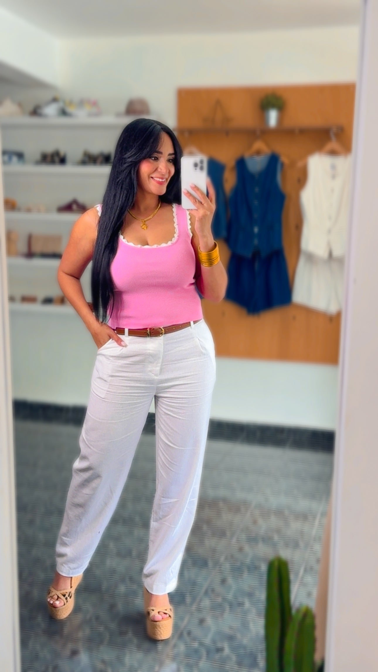 White Linen Belted Pants