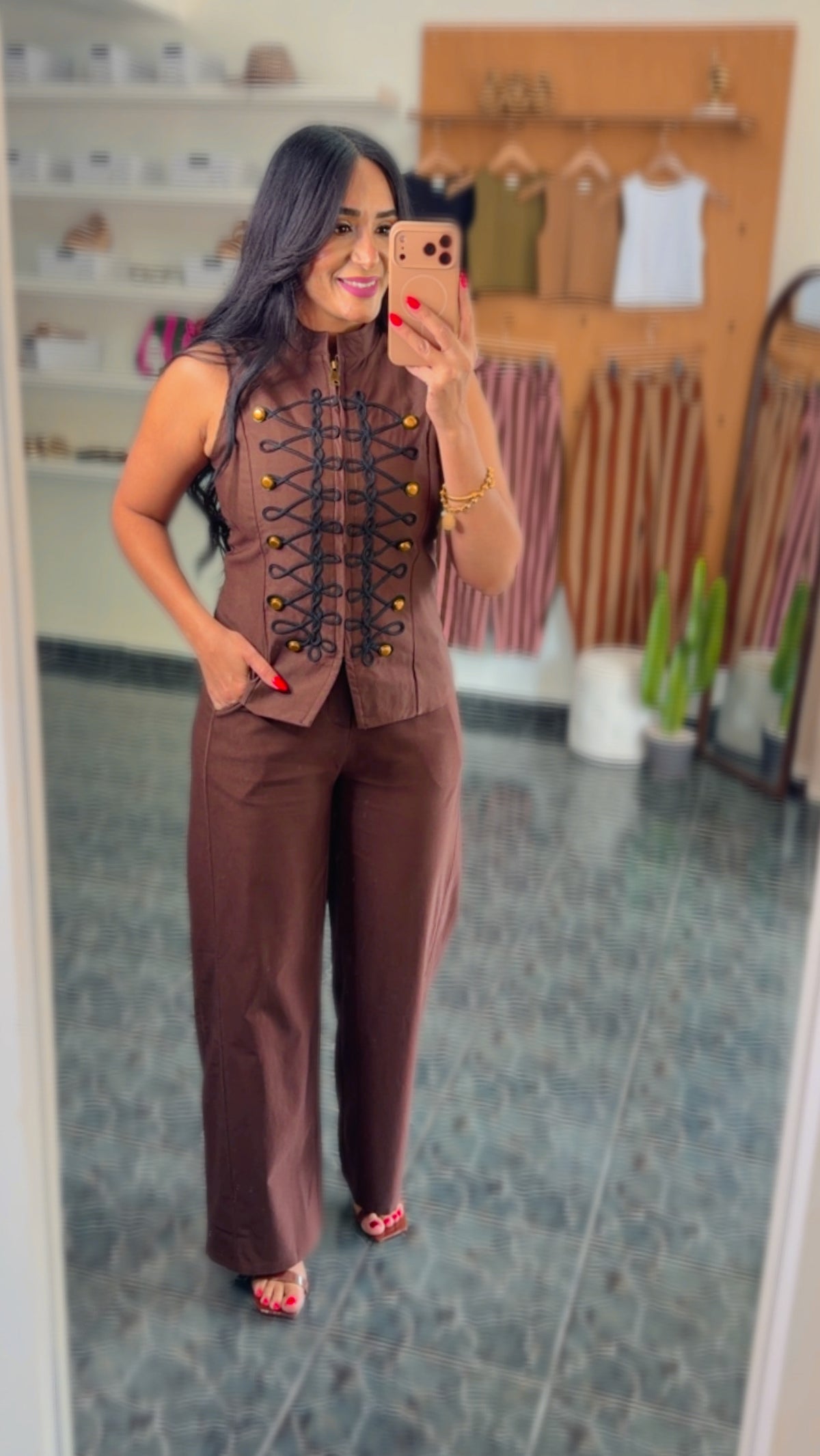 Brown/ black Napoleon Zipper Vest