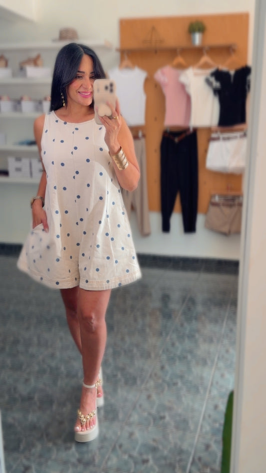 Cream & Navy Polka Dot Romper