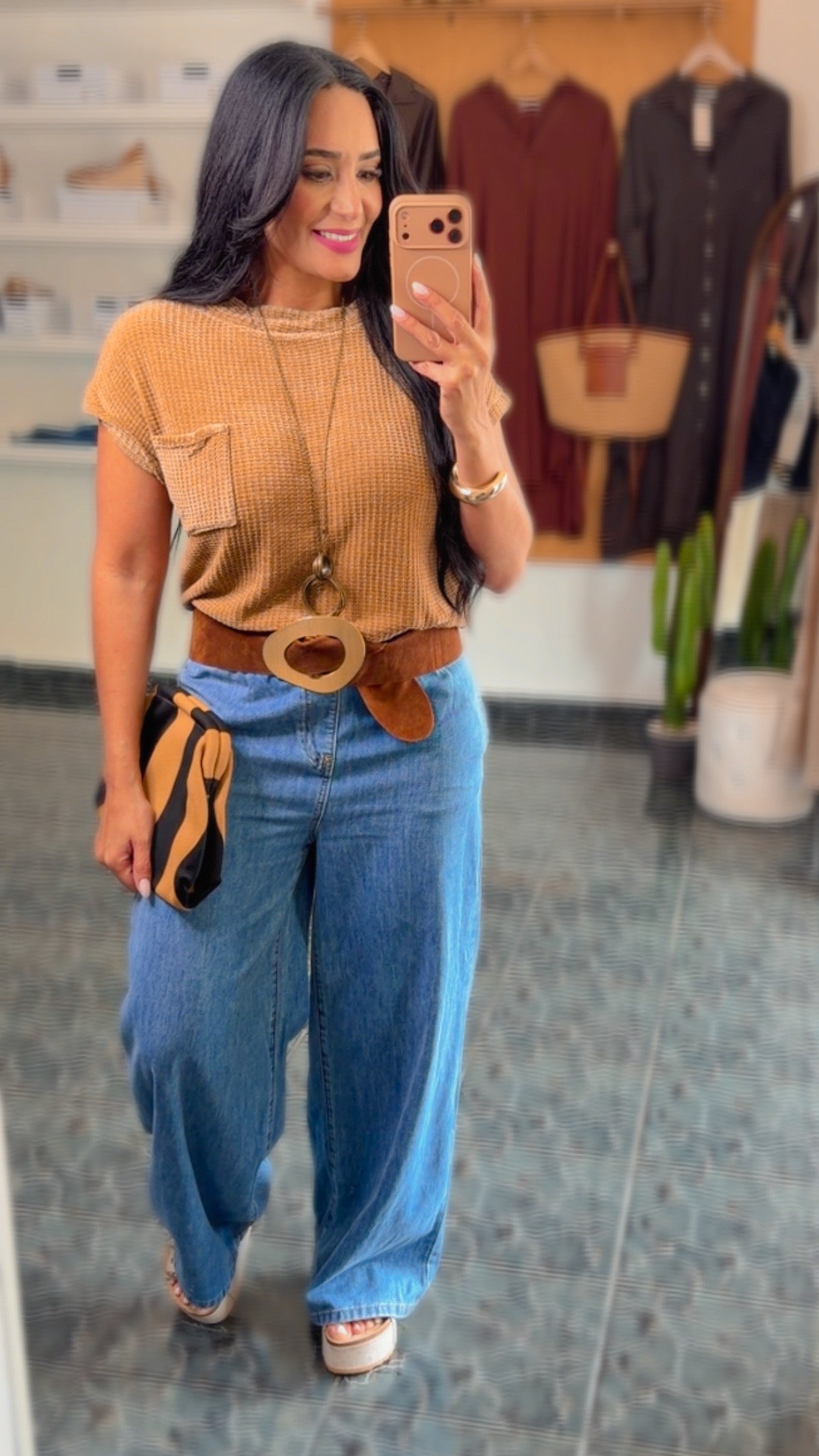 Mocha Waffle Front Pocket Top