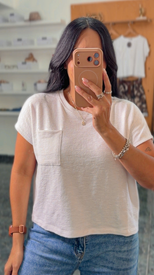 White Slub Relaxed Crop Top