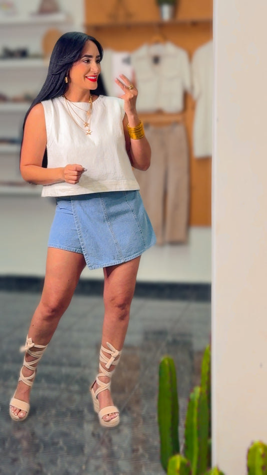 White Denim Sleeveless Denim Top