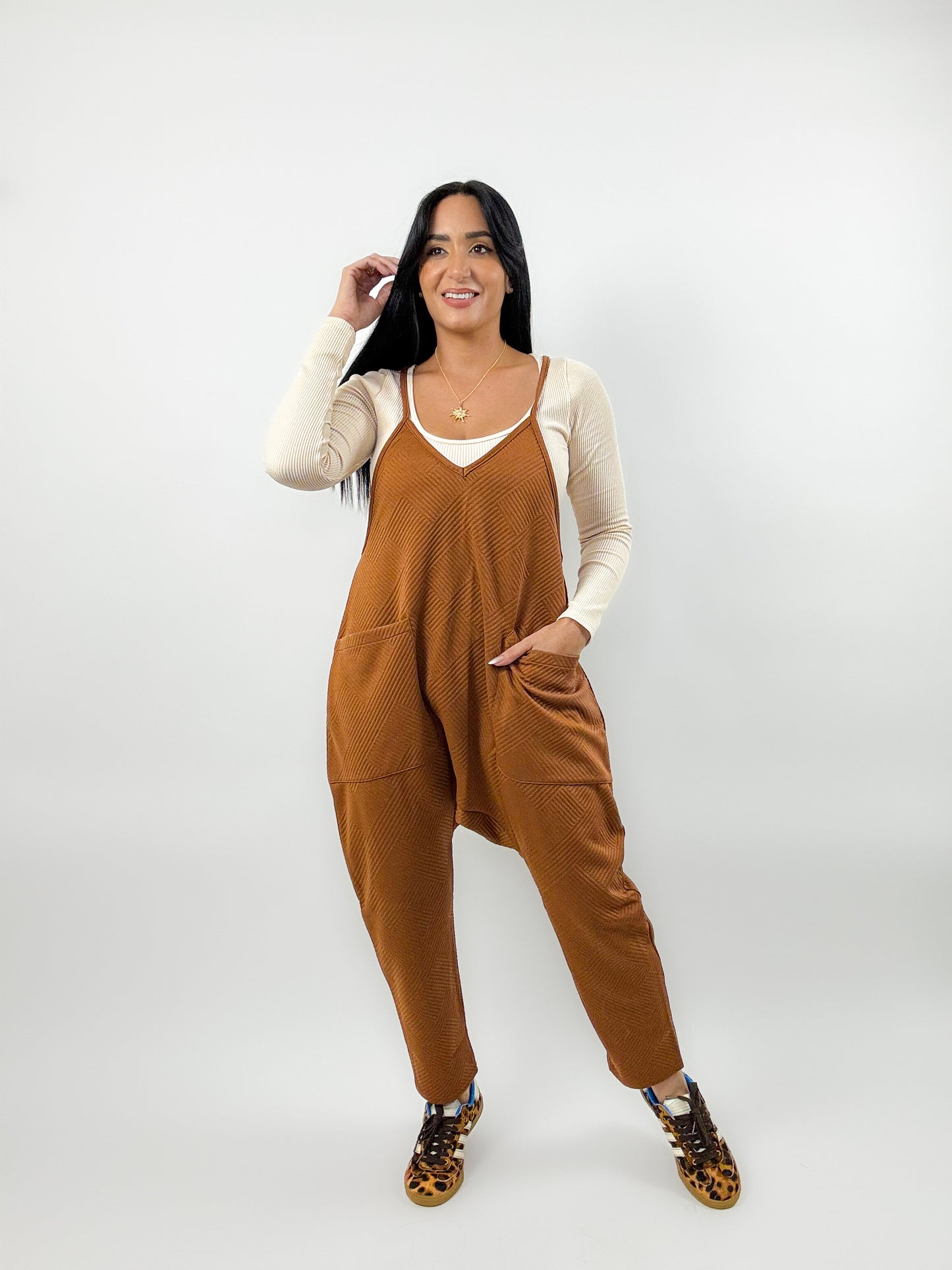 Cocoa Quilted Loose Fit Baggy Jumpsuit