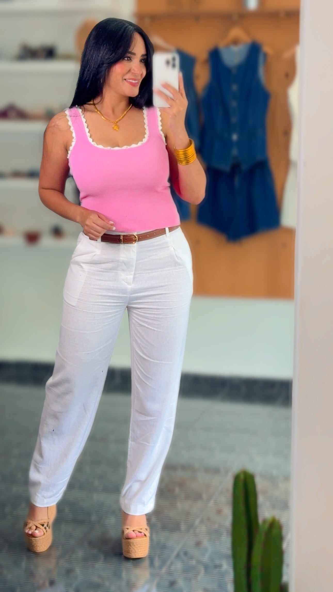 Ribbed Pearls Sleeveless Knit Tank Top