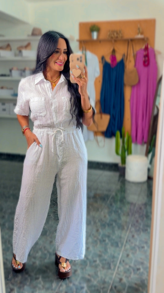 Italy White Linen Jumpsuit