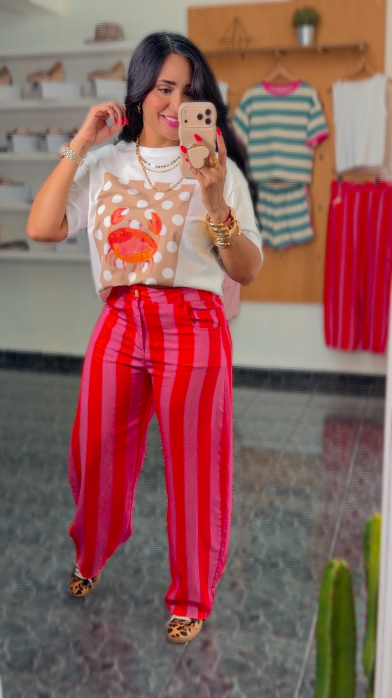 ITALY Red/Pink Linen Striped Pants