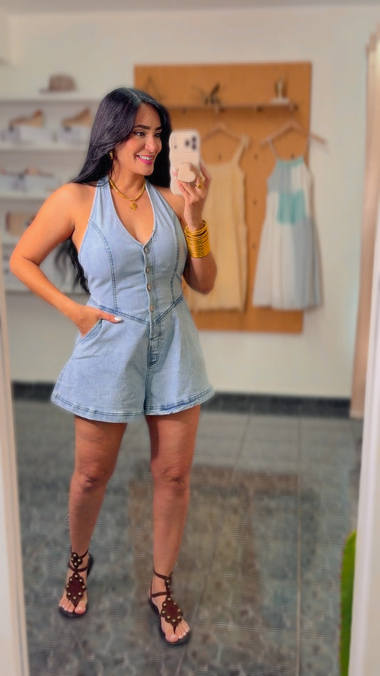 Halter Denim Romper