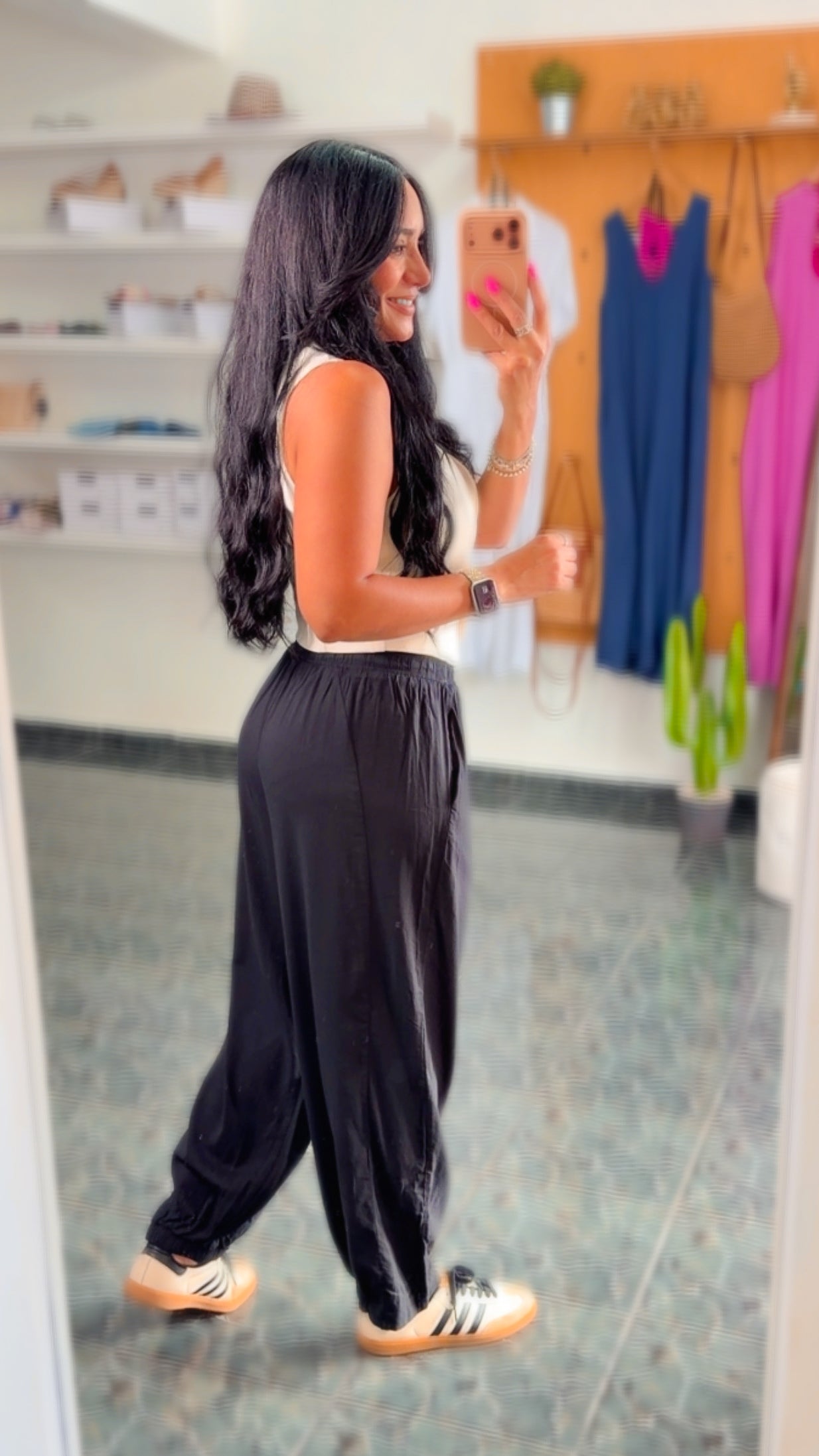 Black Rayon Mid Rise Wide Leg Pants