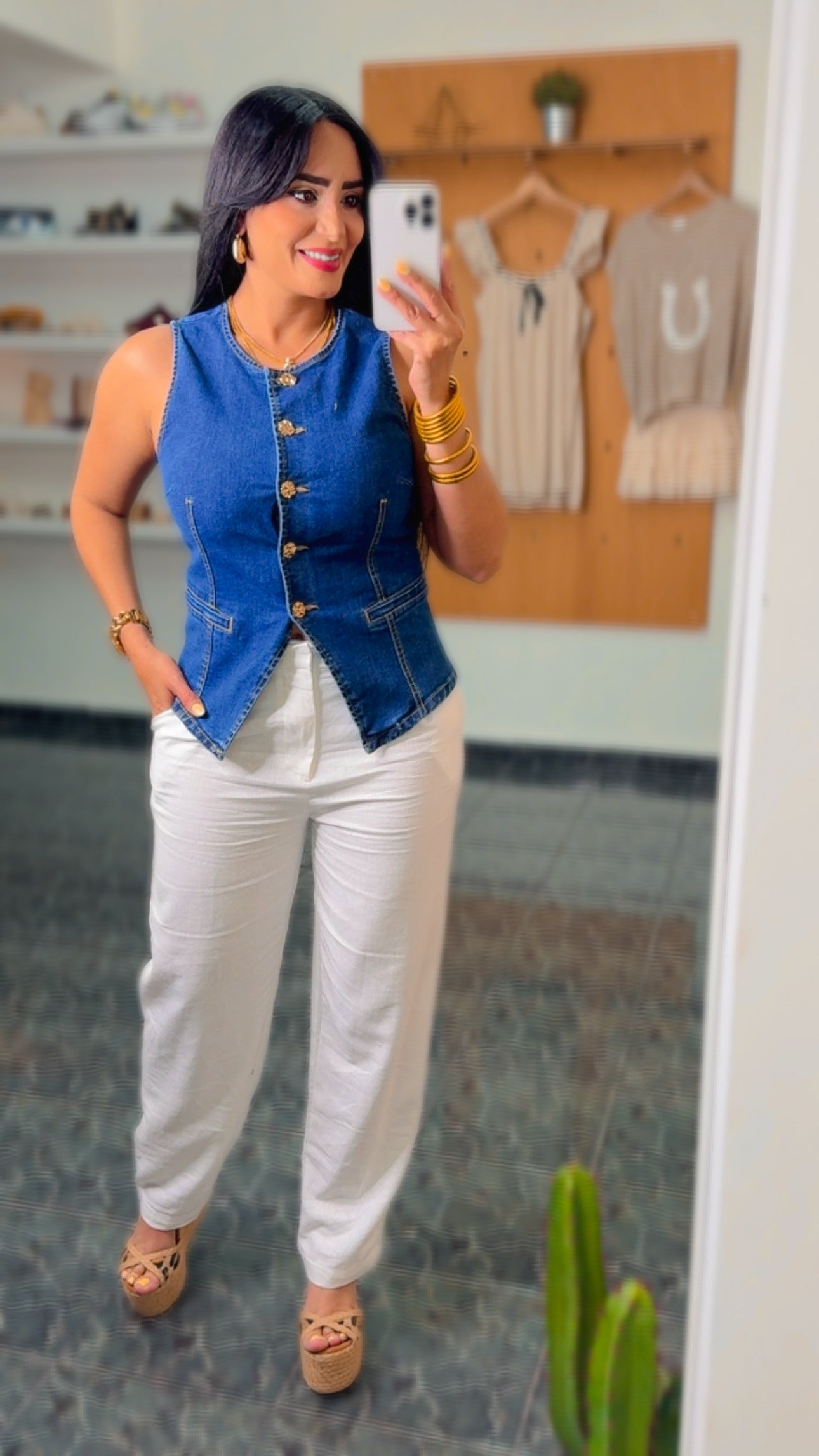 Denim Button Down Spandex Vest