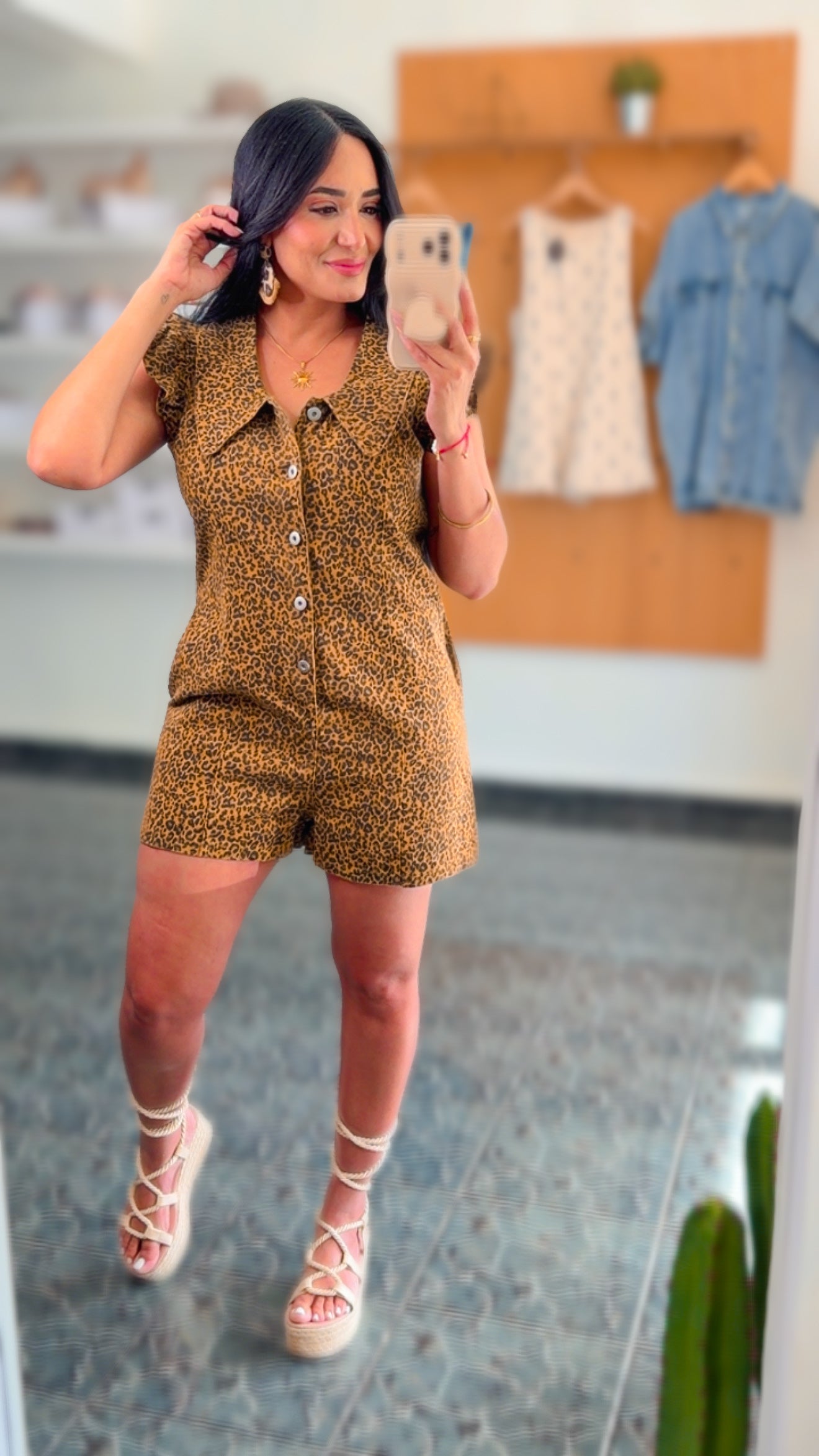 Animal Print Ruffled Sleeves Romper