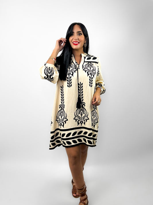 Printed Tassel Tie Tunic Dress