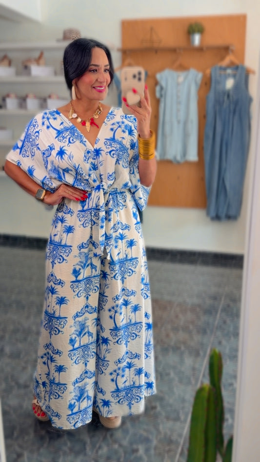 Blue Vacation Rayon Jumpsuit