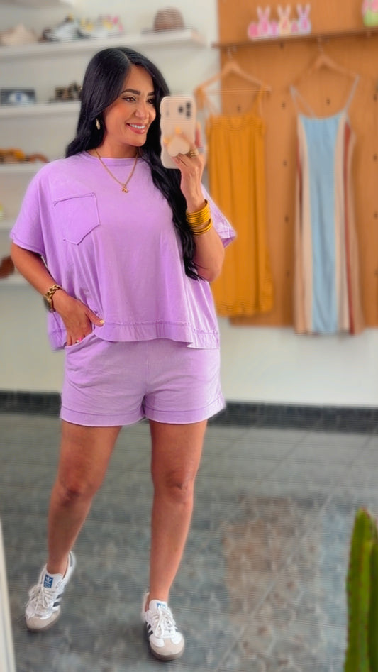 Washed Lavender Cotton Shirt & Shorts Set