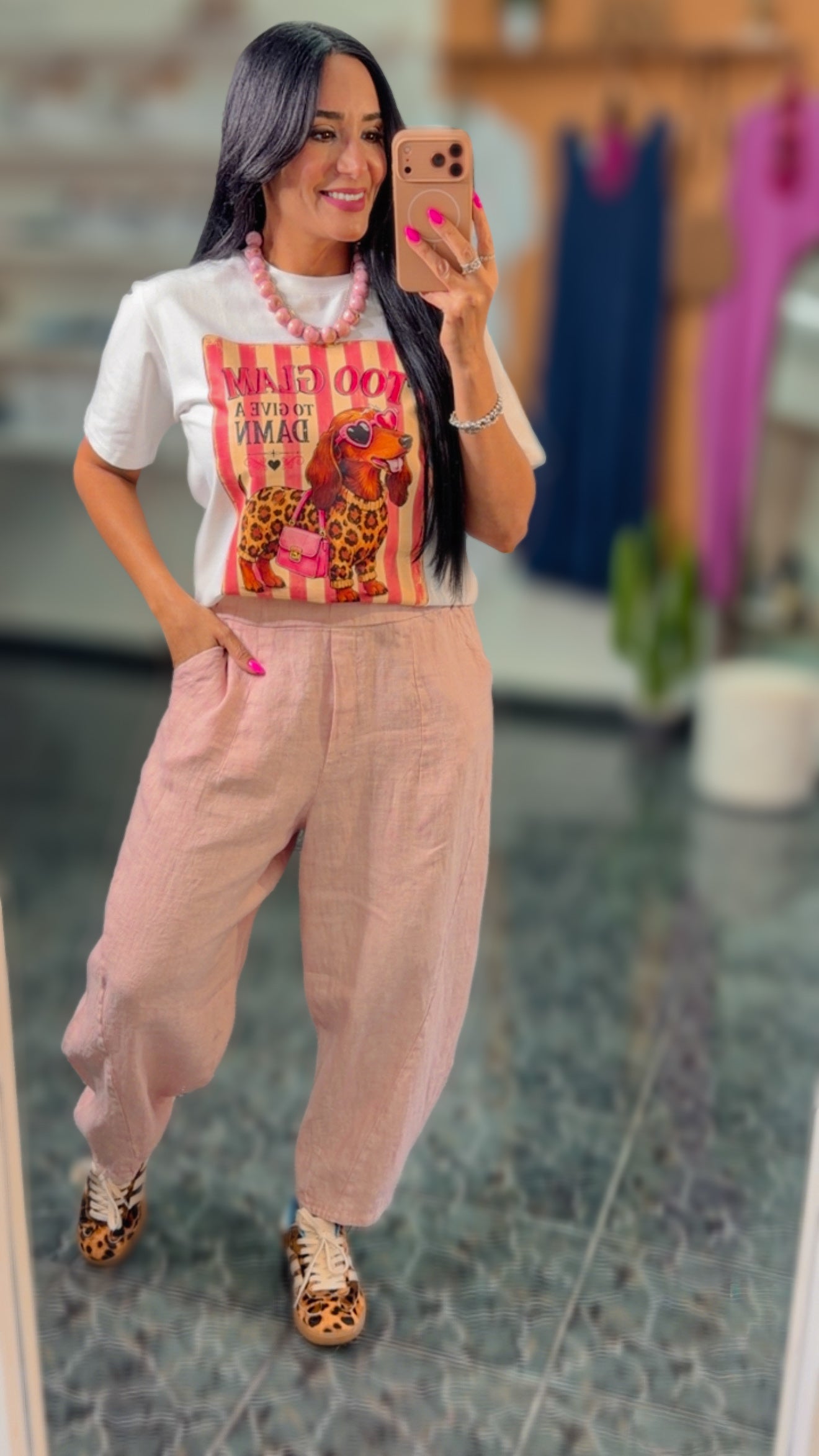 Italy Light Pink Linen Onesize Barrel Pants