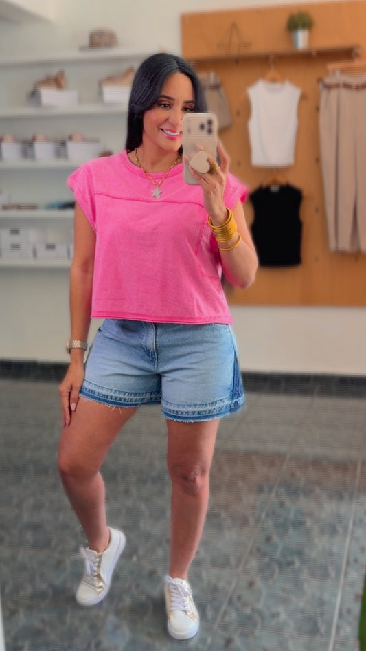 Pink Mineral Washed Sleeveless Knit Top