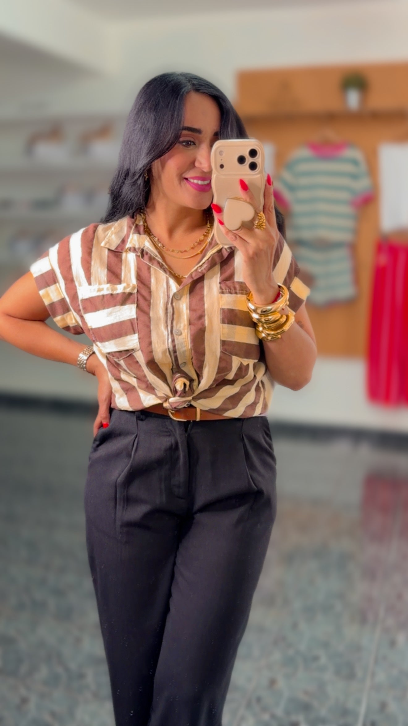ITALY Brown Onesize Striped Shirt
