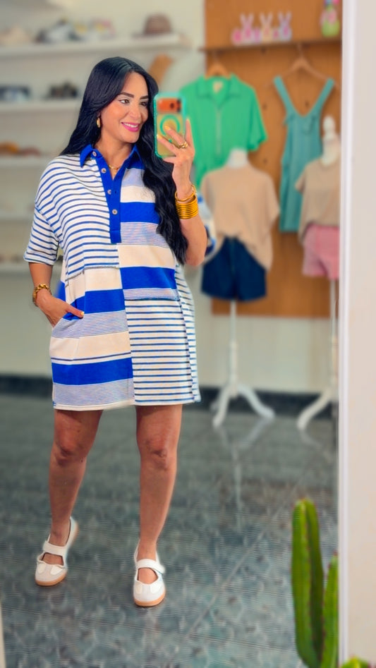Blue Striped Loose Fit Tshirt Dress
