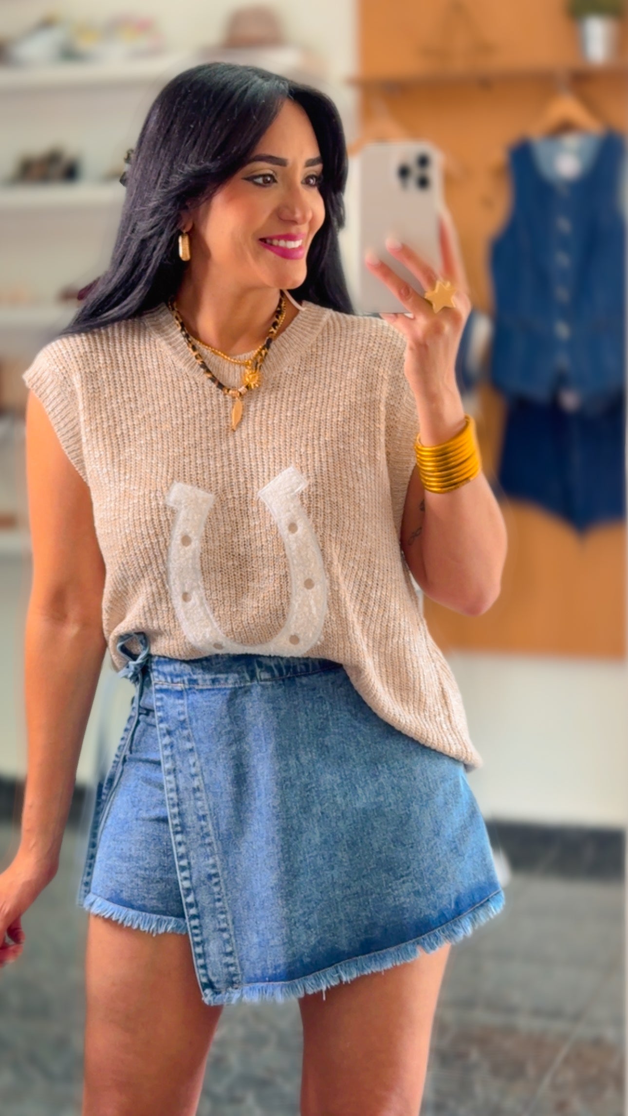 Medium Washed Denim Wrapped Skort