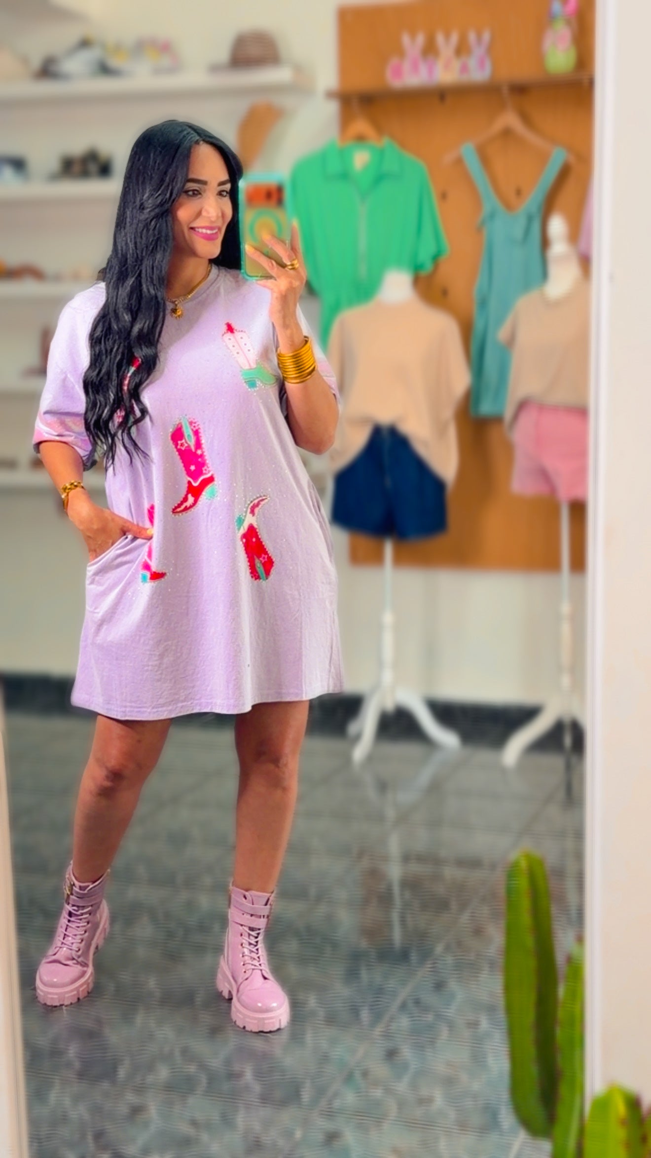 Lavender Boots Printed Sequin Dress