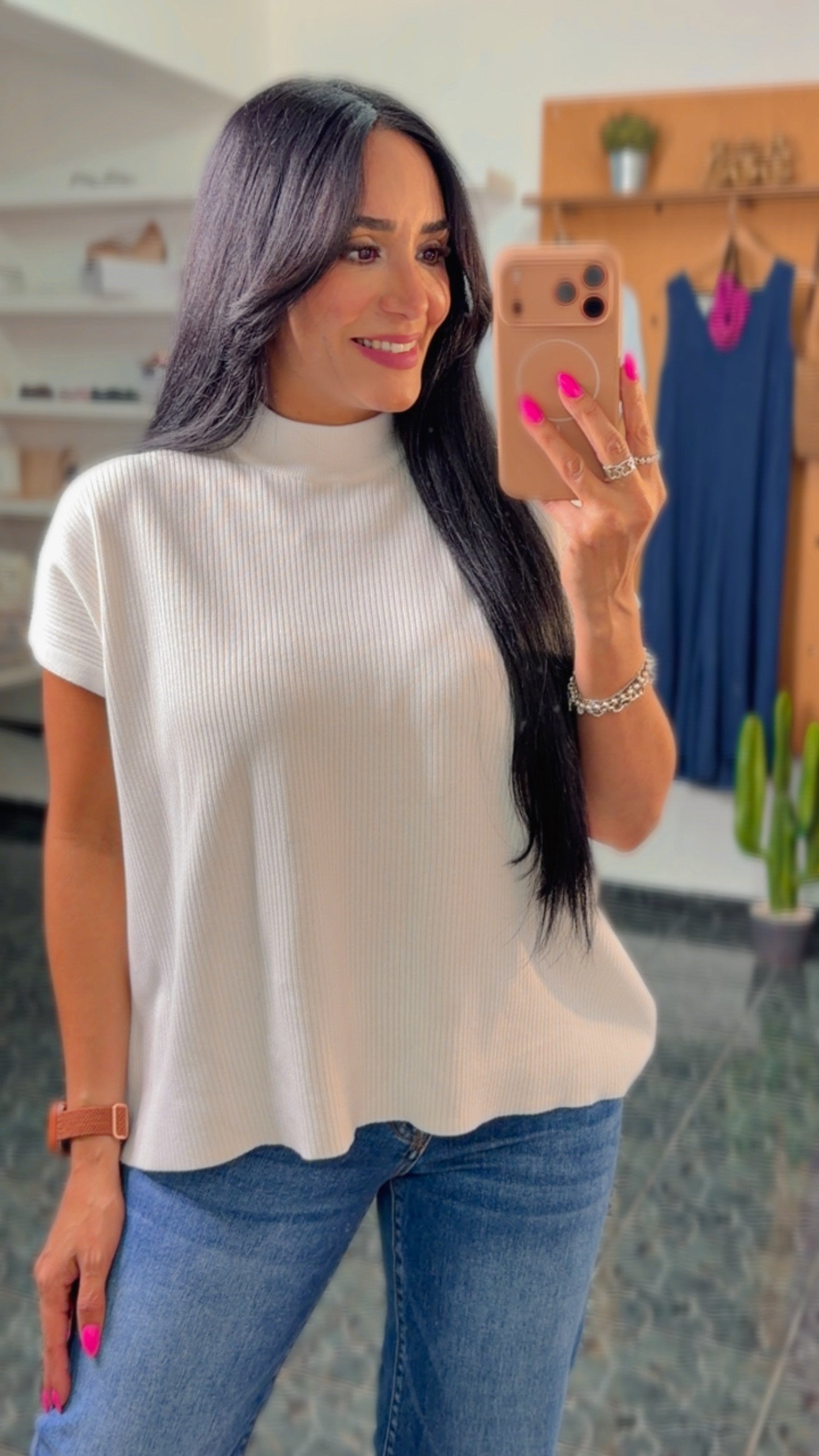 Ivory Viscose Mock Neck Sweater Top