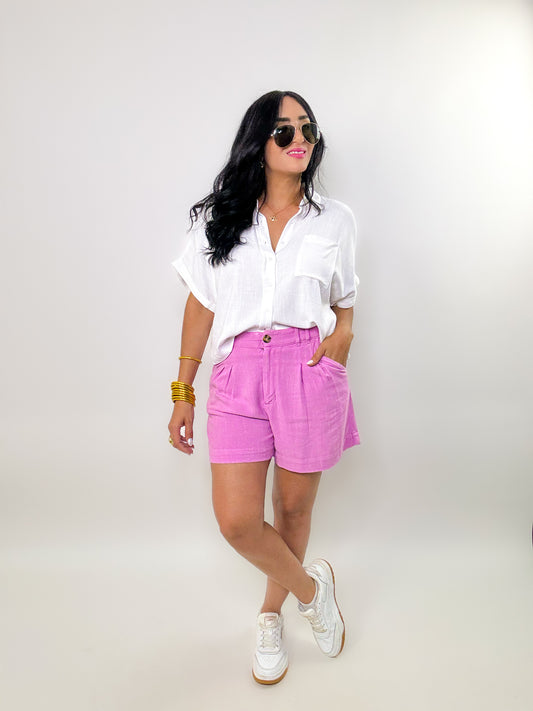 Pink Washed Linen Shorts