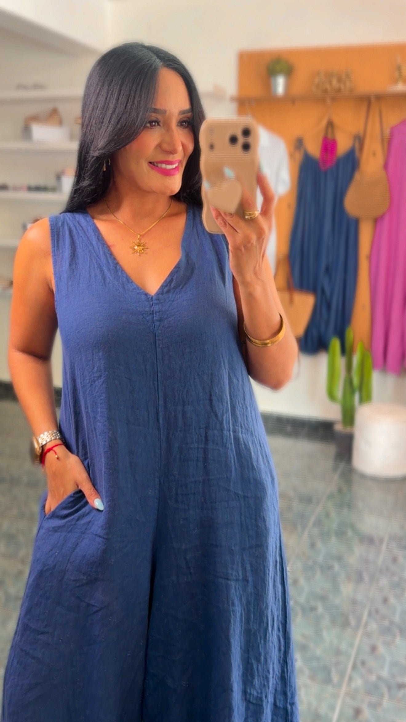 Italy Navy Linen Jumpsuit