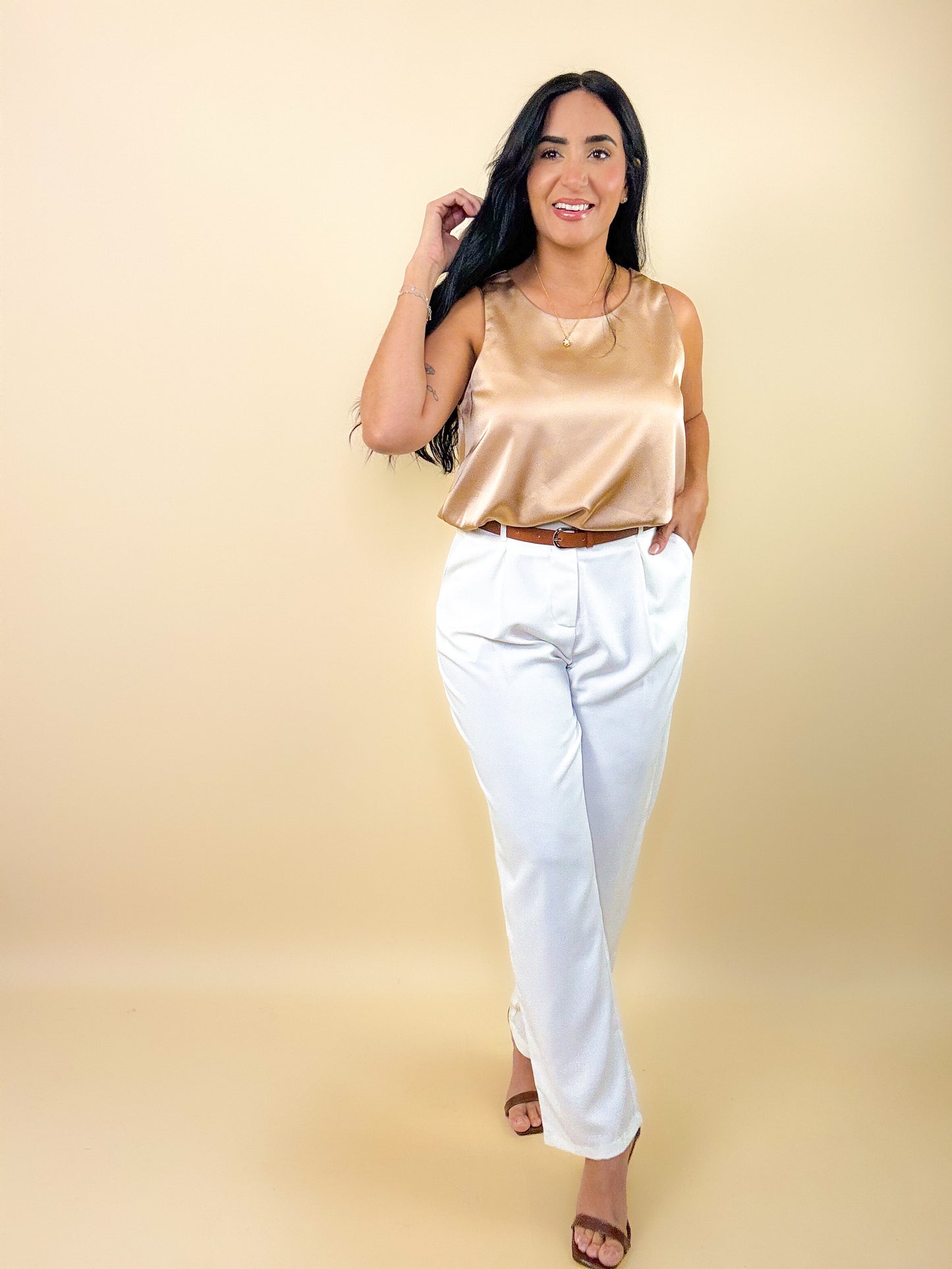 Mocha Sleeveless Bubble Hem Top