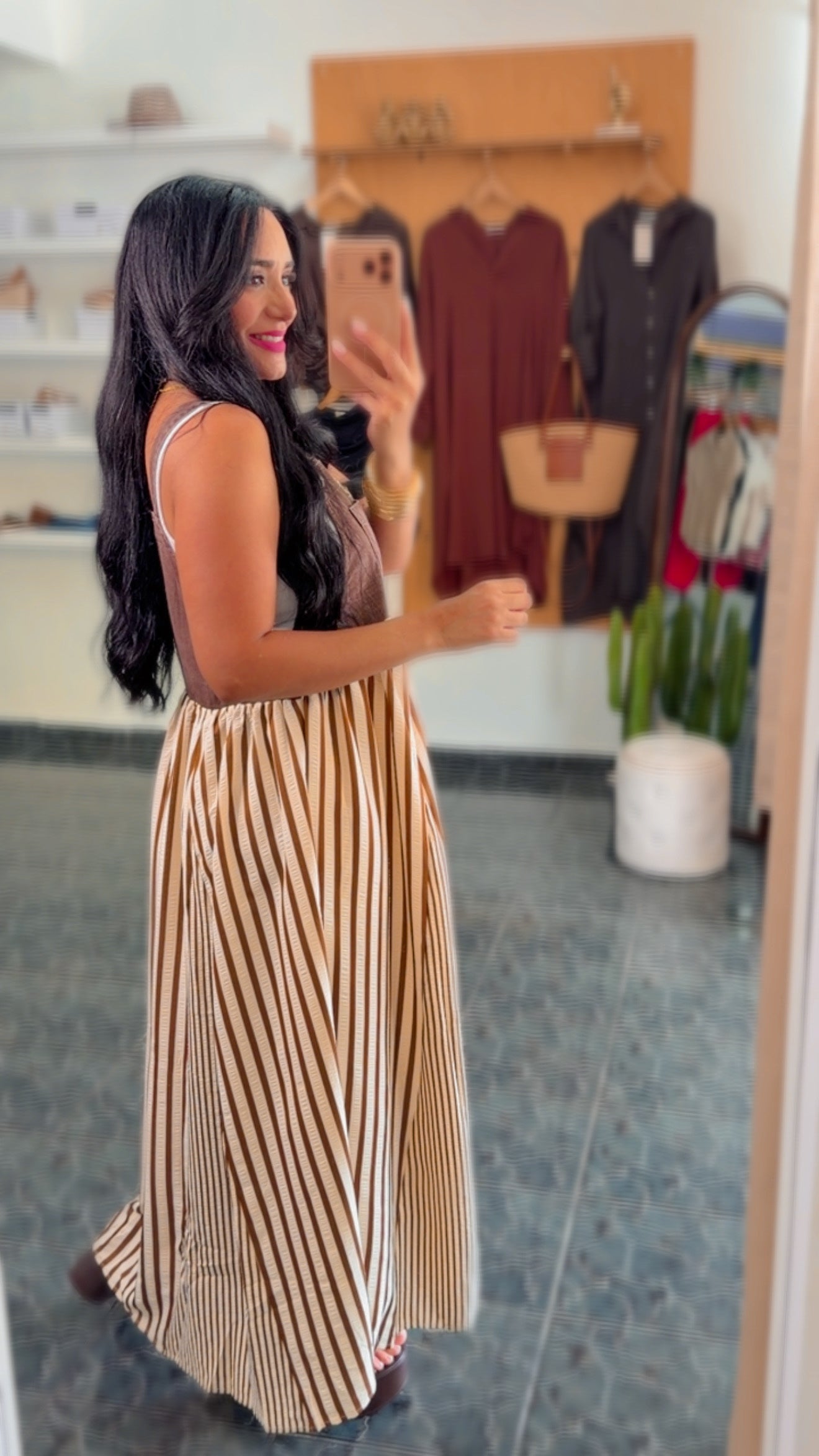 Chocolate Stripe Denim Overall Dress