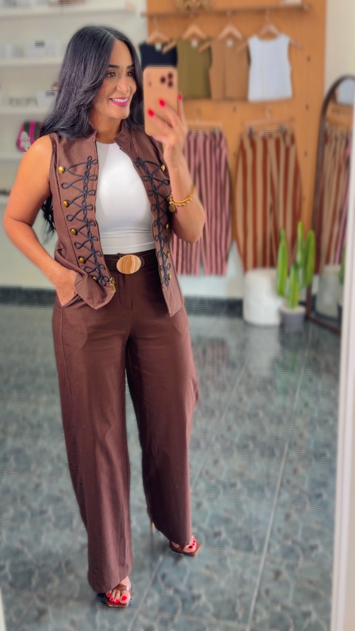 Brown/ black Napoleon Zipper Vest