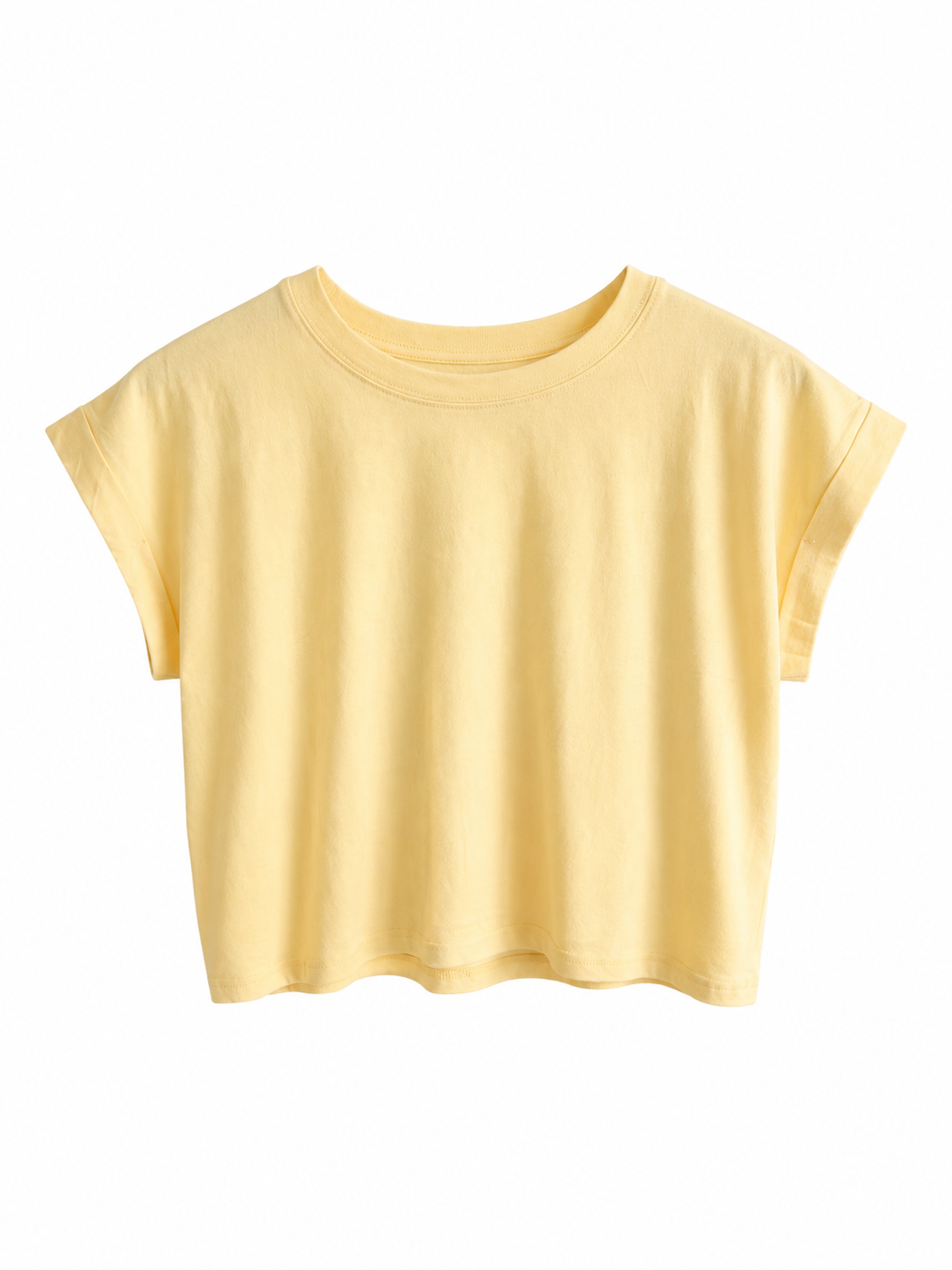 Yellow Cotton Folded Sleeve Tshirt