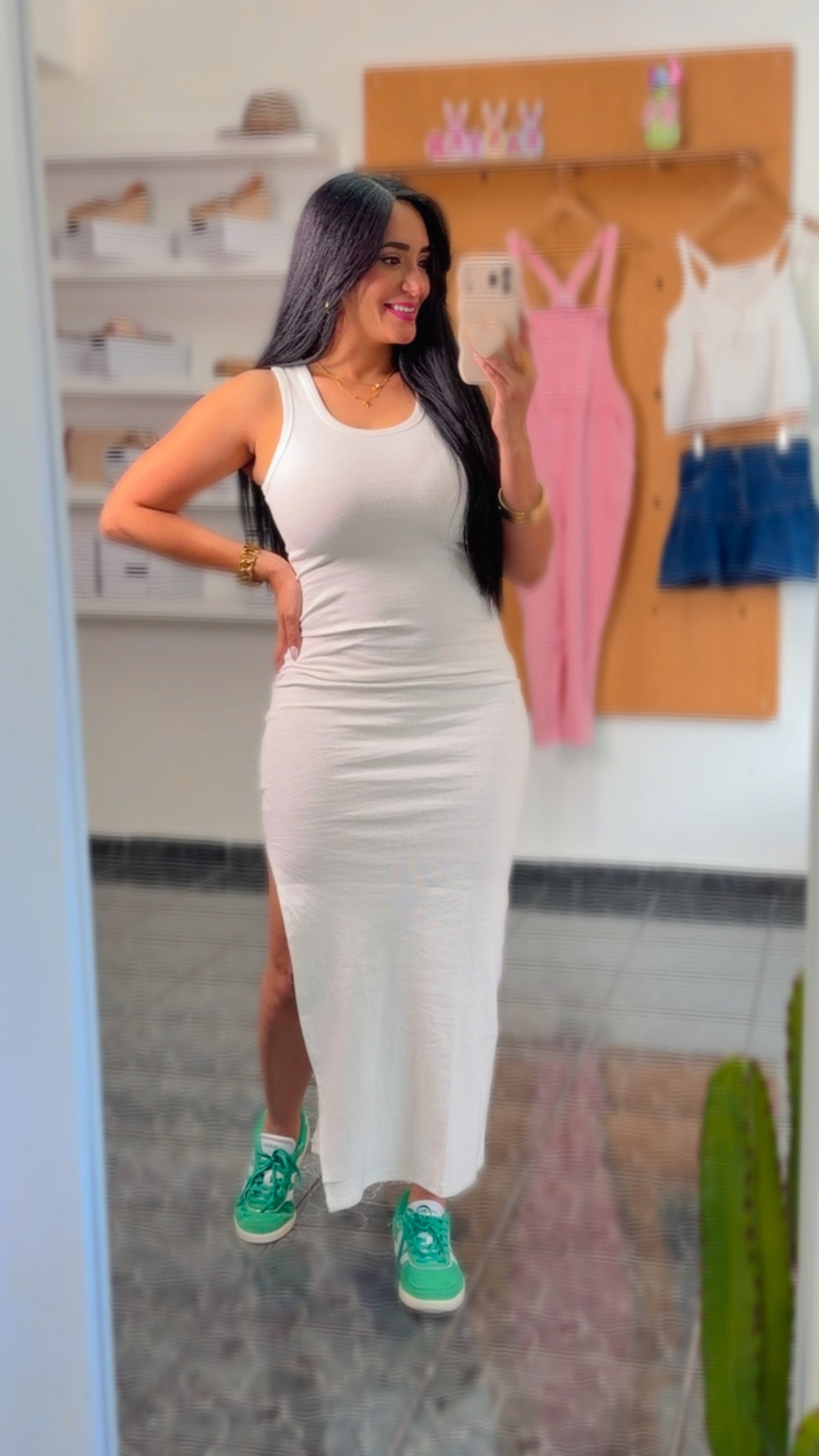 White Ribbed Maxi Dress