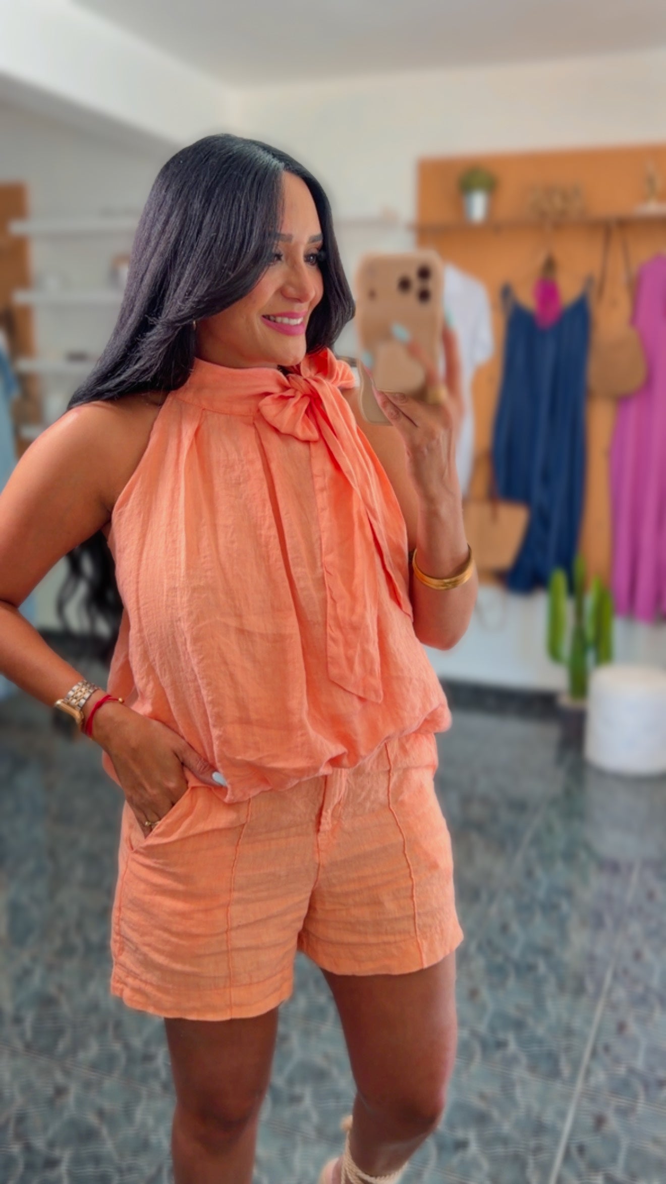Blush Linen Top/Shorts Set