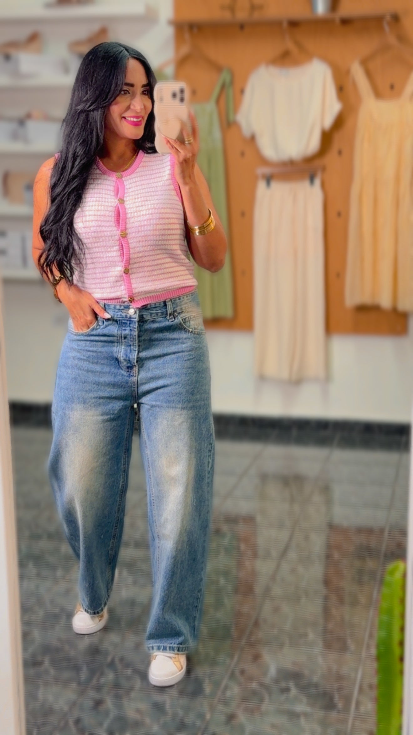 Pink Striped Vest Top