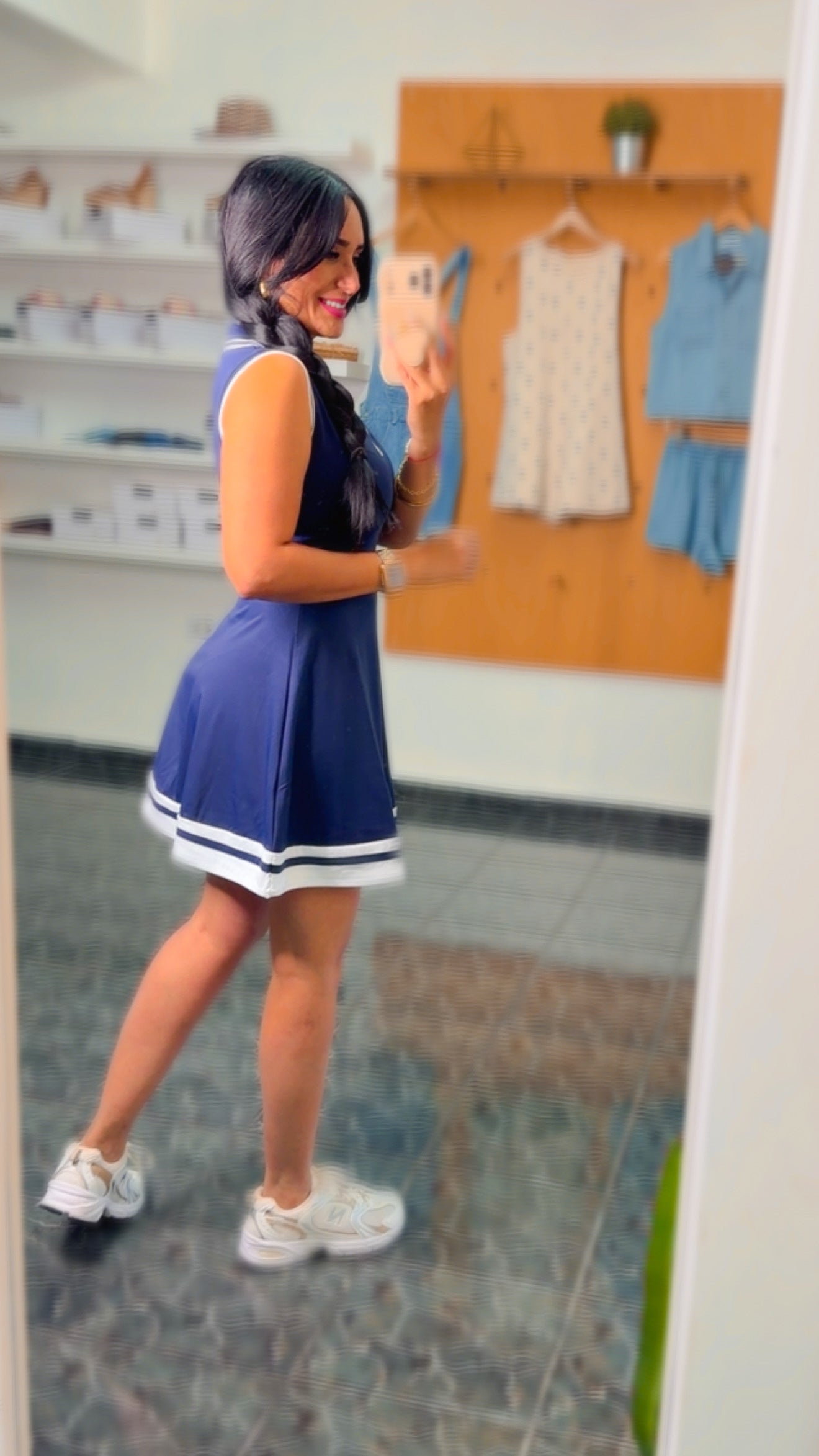 Navy Collared Sleeveless Activewear Tennis Dress