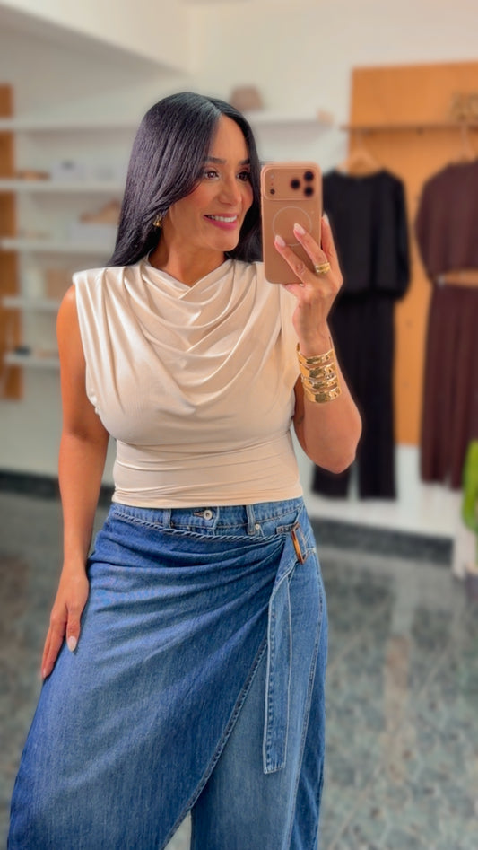 Italy Beige Shoulder Pad Spandex Onesize TOP