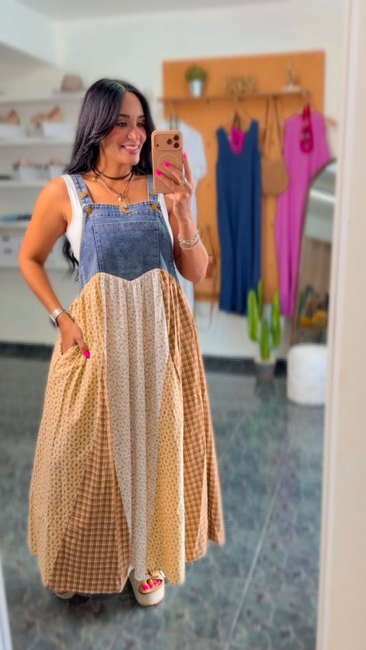 Denim Gingham Patchwork Dress