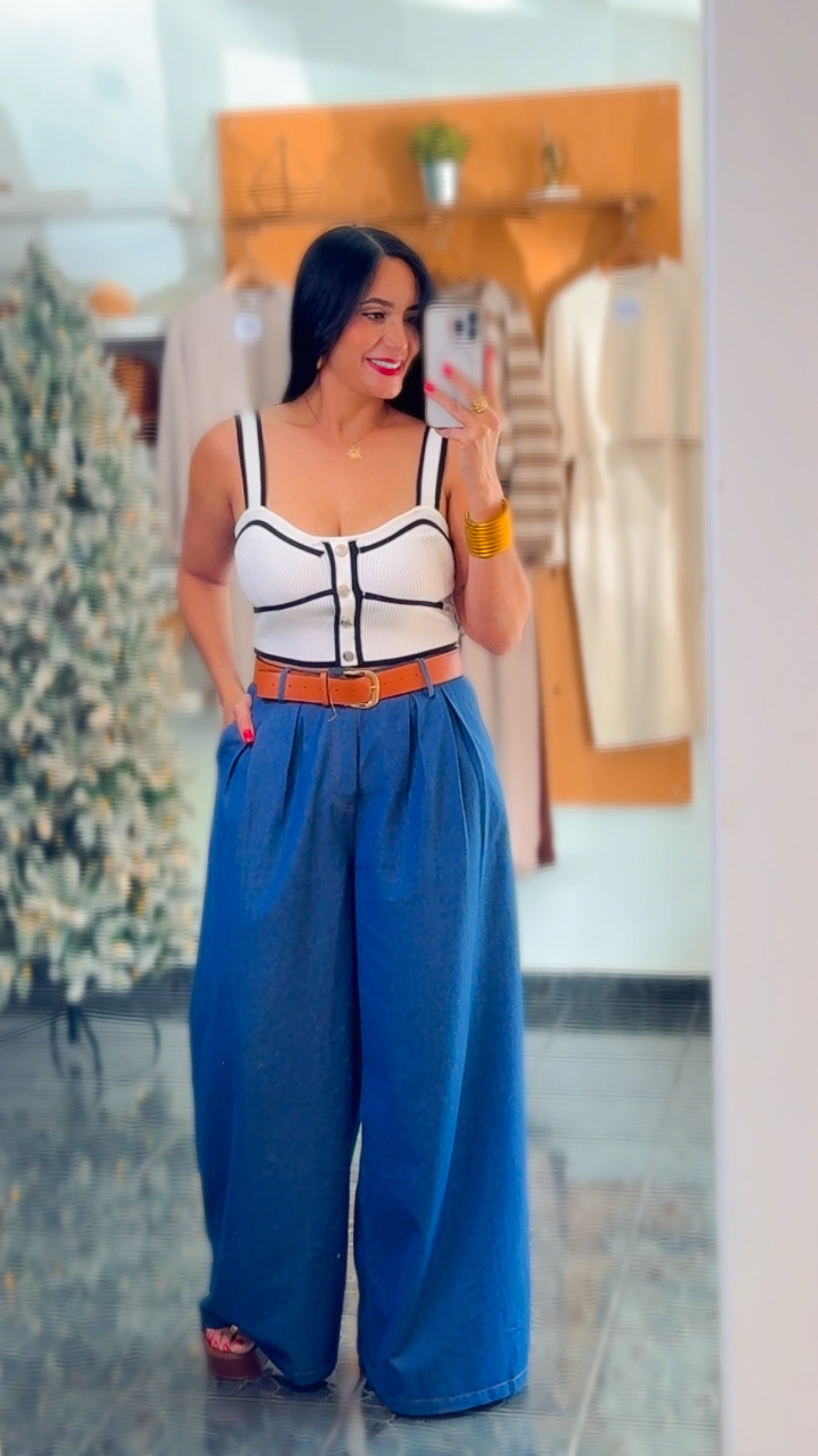 White Sweater Knit Button Down Top