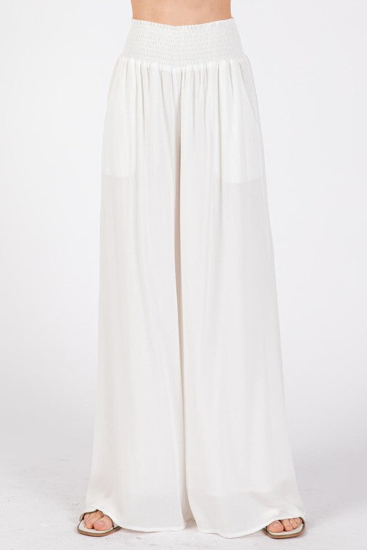 Ivory Wide Smock Waist Wide Leg Pants W Lining