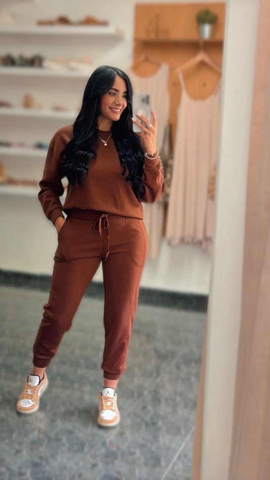 Brown Pullover Jogger Set