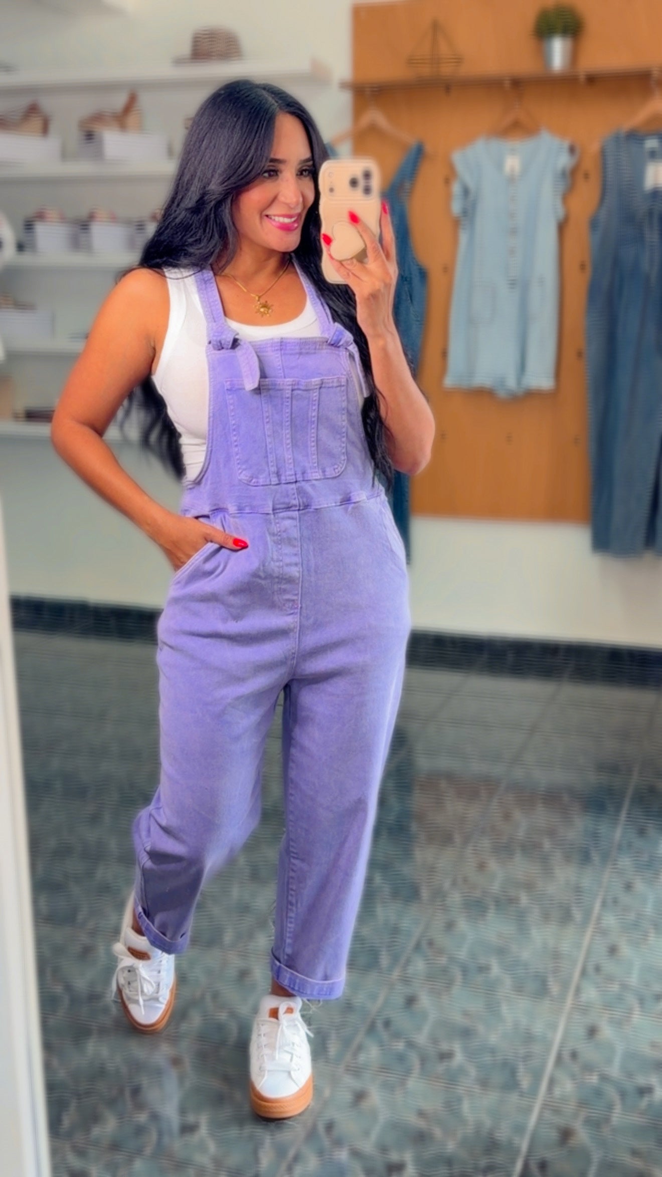Violet Washed Knot Strap Overalls