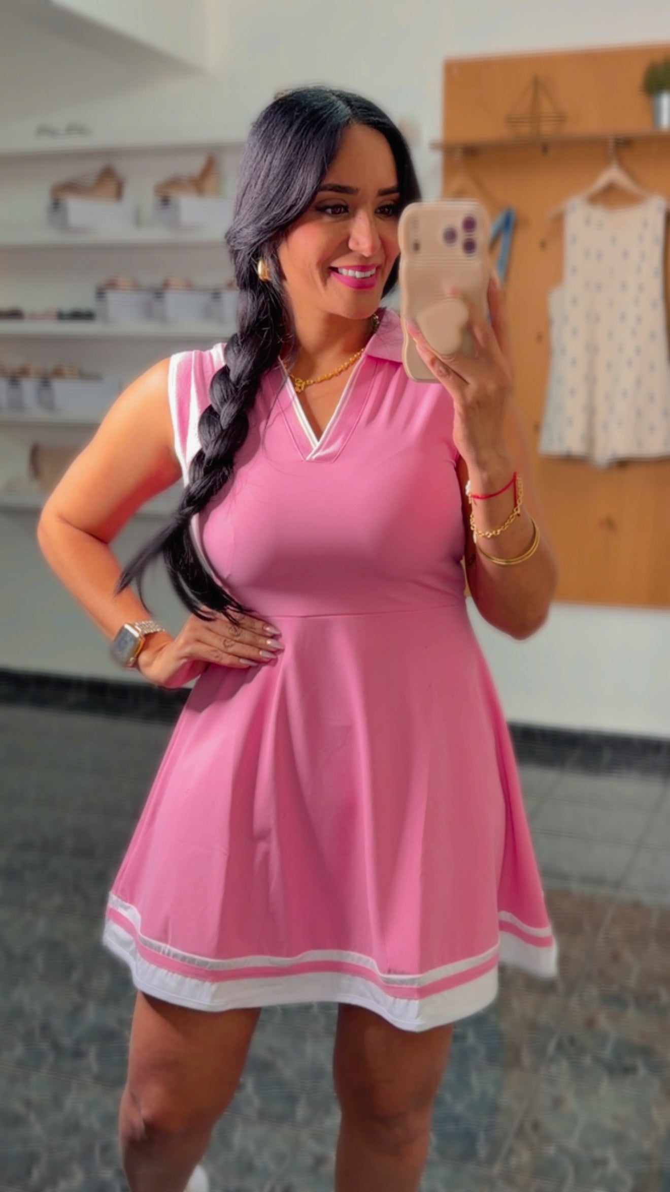 Pink Collared Sleeveless Activewear Tennis Dress