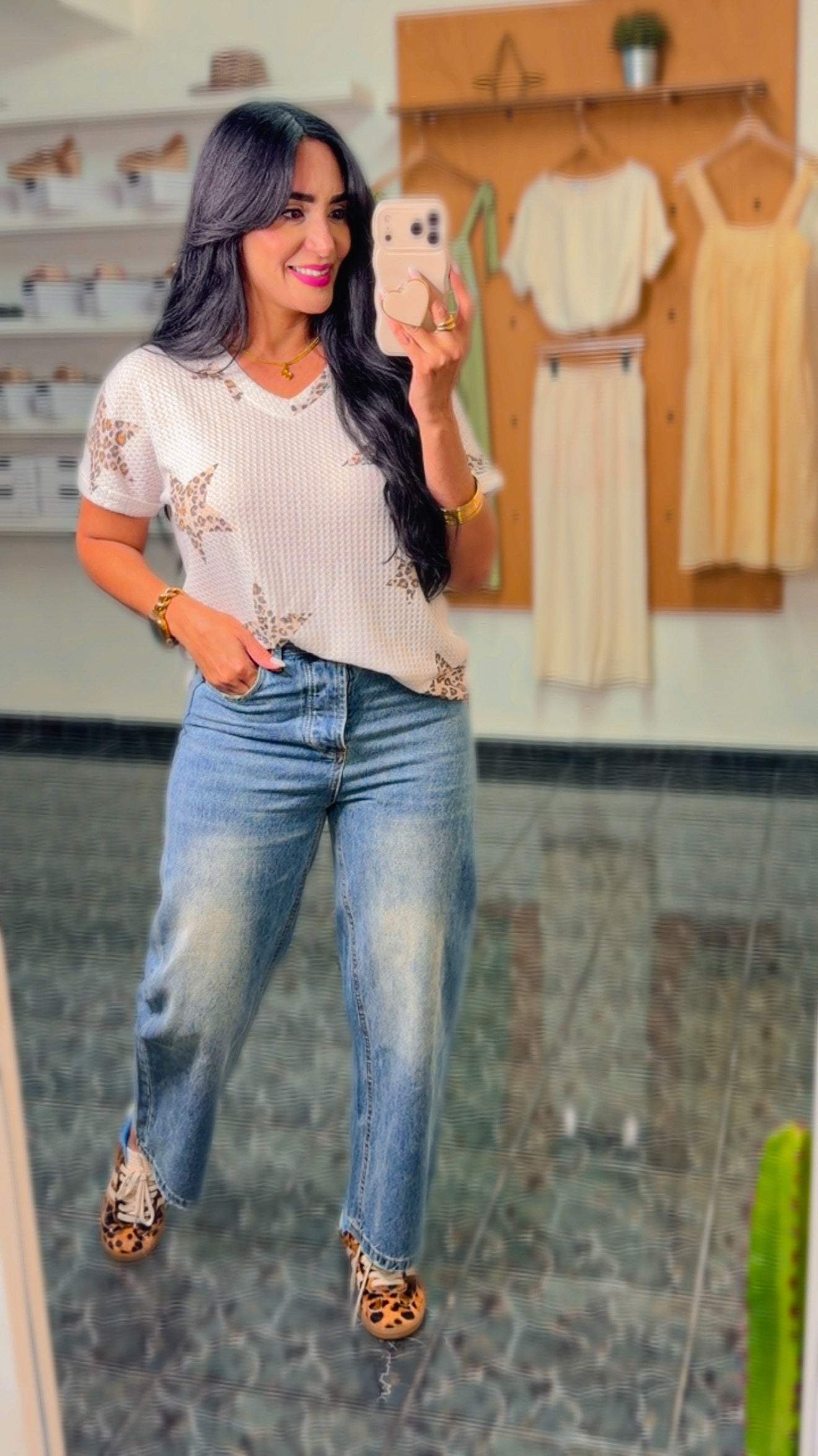 Oatmeal Animal Print Star Printed Top