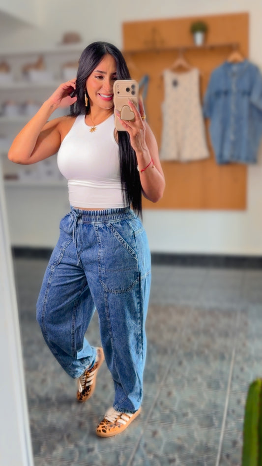 Indigo Mineral Washed Chambray Barrel Pants