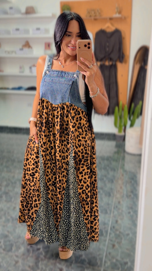 Denim Leopard Patchwork Dress