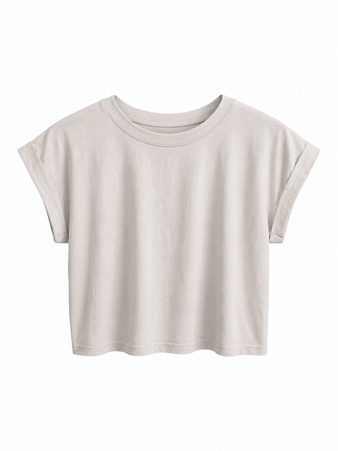 Beige Cotton Folded Sleeve Tshirt